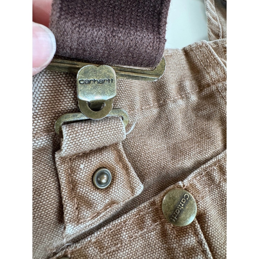 Carhartt R08 BRN Brown Duck Double Knee Bib Overalls Distressed Paint 32x30 Mens - Picture 10 of 13